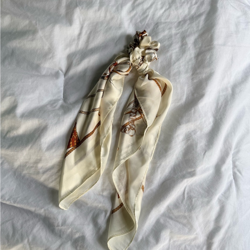 Elegant Cream and Brown Hair Scarf